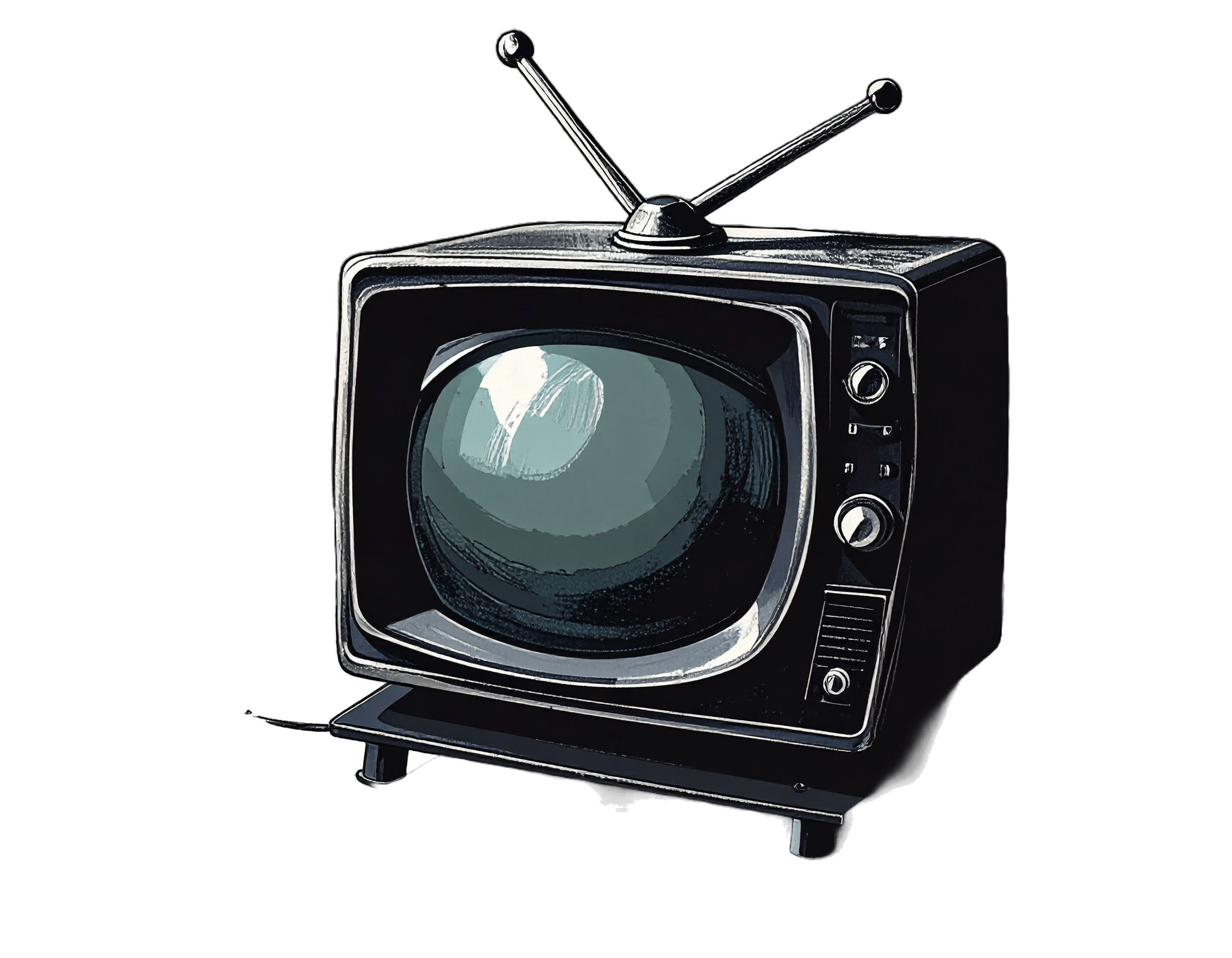 Illustration of an old TV with rabbit ears.