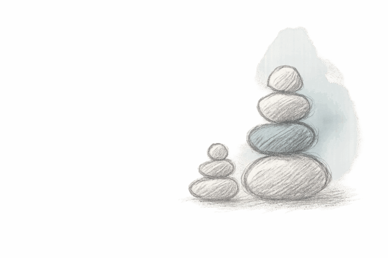 An illustration of two cairns, representing calm.