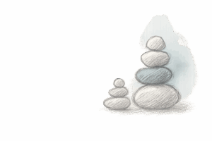 An illustration of two cairns, representing calm.